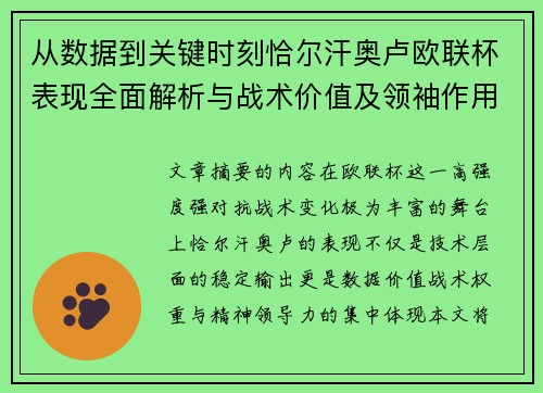 从数据到关键时刻恰尔汗奥卢欧联杯表现全面解析与战术价值及领袖作用